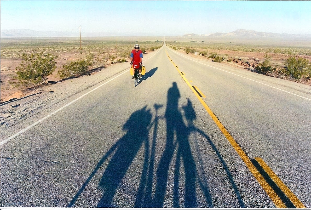 Route 66 across the California desert is a long and lonely road. There were a lot of road signs beckoning us on.